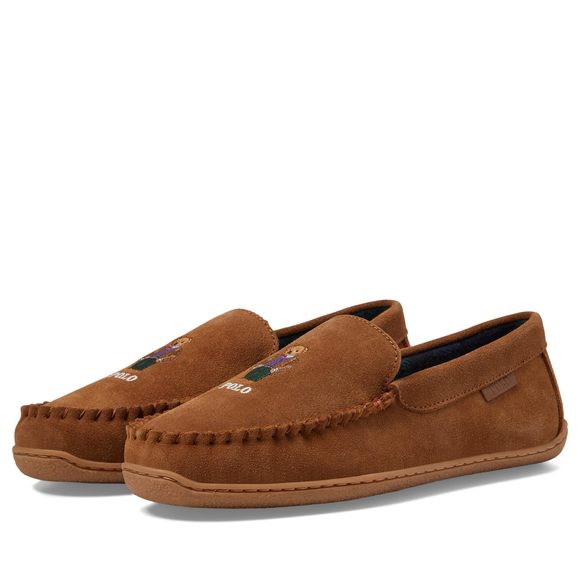 POLO RALPH LAUREN Brenan Maddison Bear Suede Moccasin Slipper Snuff 8 M - Picture 1 of 1